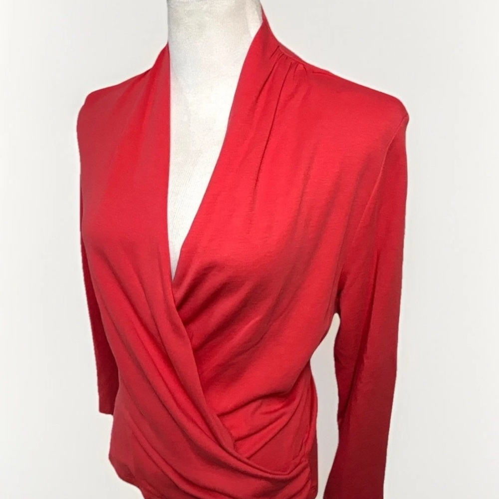 Maeve Anthropology Coral Pink Draped Long Sleeve Faux-Wrap Top Large